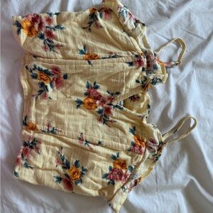American Eagle Outfitters Yellow Floral Crop Top